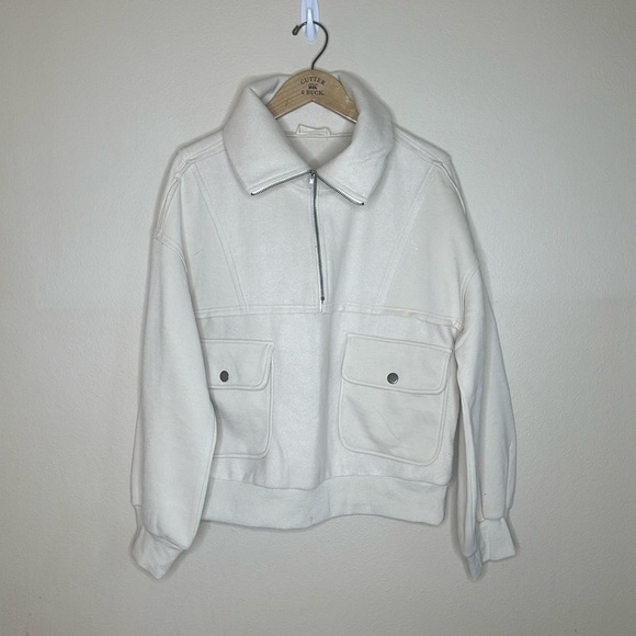 New In Half Zip Fleece Pullover Cream Womens Size  Large Cargo Pockets Relaxed - Picture 3 of 11